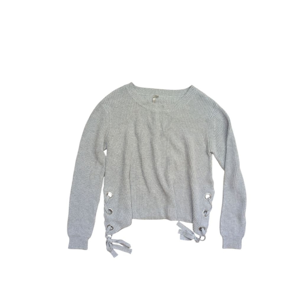 Gray Crew Neck Lace Up Sweater Medium